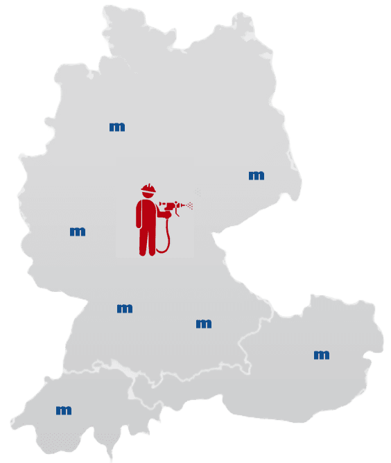 Karte mit Musmanndirect Standorten in Deutschland, Österreich und der Schweiz